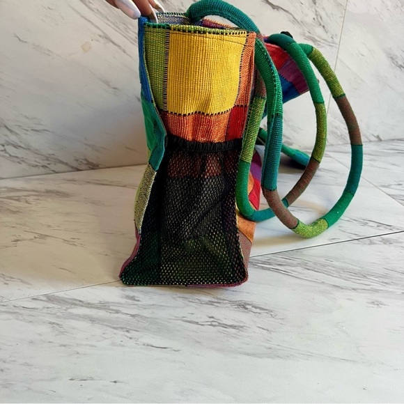 2/$100 NEW St. Lucia Flag Embroidered Patchwork Canvas Tote Bag Purse - Picture 4 of 4